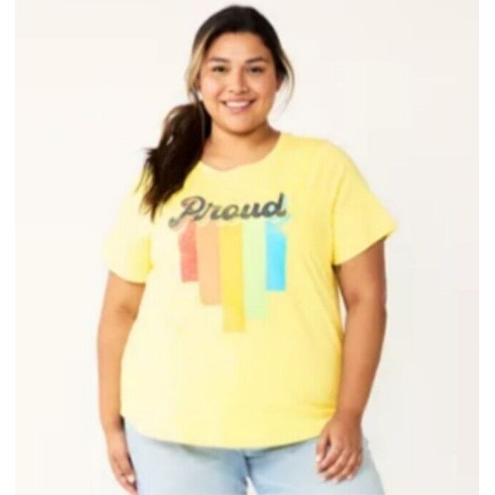 NWT Womens Sonoma Goods For Life LGBTQ Pride Graphic Tee Yellow Size 2X New *+